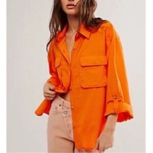 Free People We the Free S Made for Sun Linen Blend Shirt Oversized Button Up